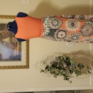 Pretty summer maxi dress in bright tropical colors.